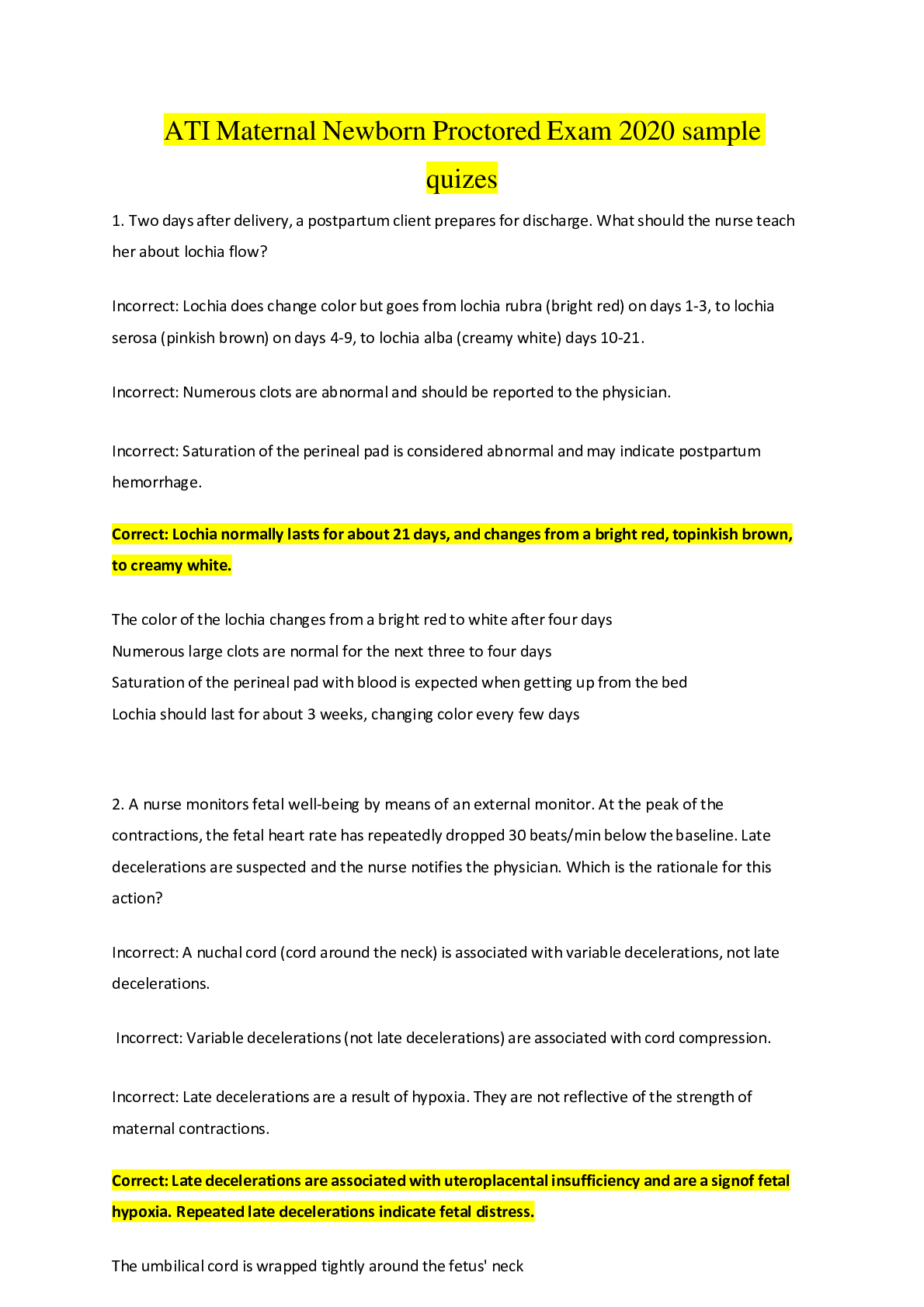 Preview image for ATI Maternal Newborn Proctored Exam 2020 Sample Q&A